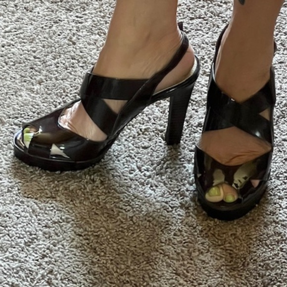 Colin Stuart Platform Slingback Heels  - Brown Sz 7 - Picture 3 of 6